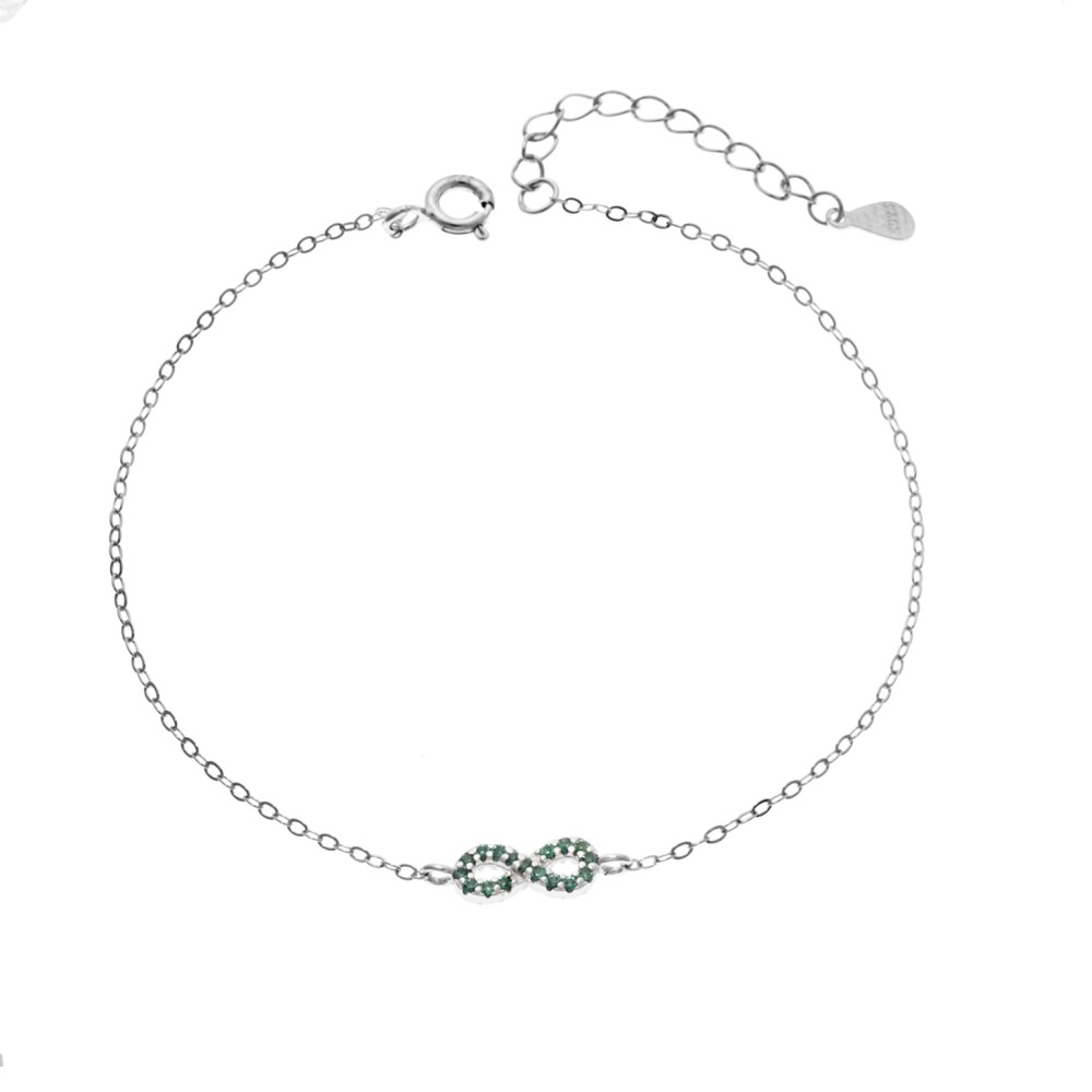 Βραχιόλι SENZA Άπειρο Rhodium Plated Ασήμι 925 Double Face Green - SSR4449SGN