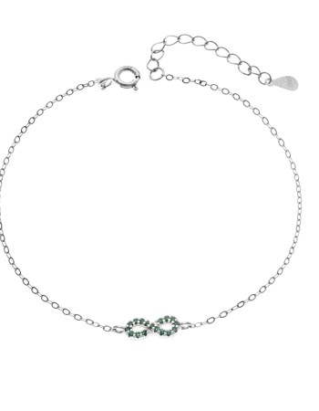 Βραχιόλι SENZA Άπειρο Rhodium Plated Ασήμι 925 Double Face Green - SSR4449SGN