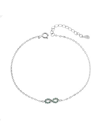 Βραχιόλι SENZA Άπειρο Rhodium Plated Ασήμι 925 Double Face Green - SSR4449SGN