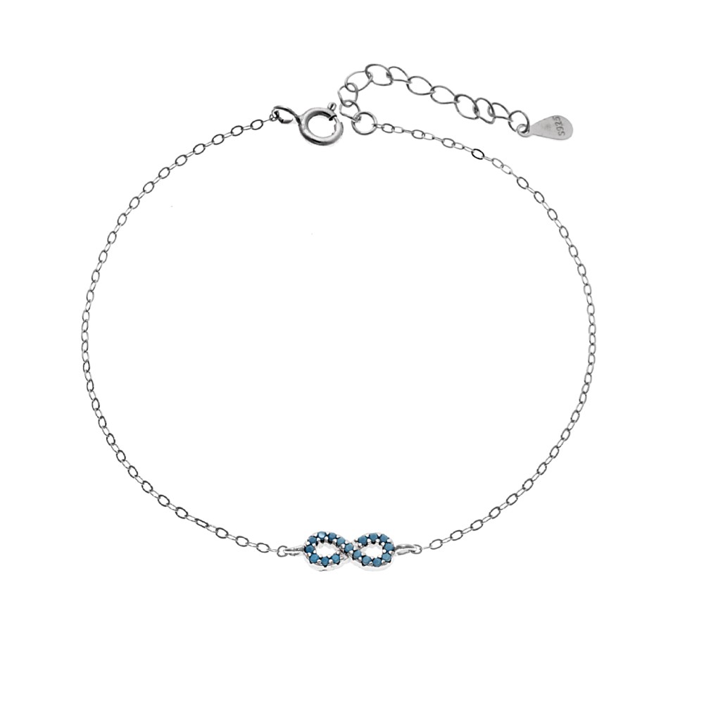 Βραχιόλι SENZA Άπειρο Rhodium Plated Ασήμι 925 Double Face Τurquoise - SSR4449STQ