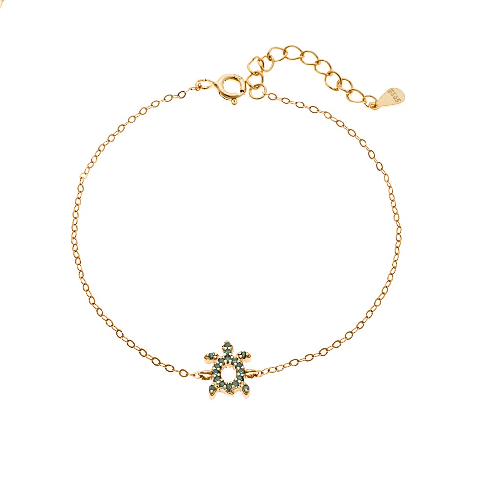 Βραχιόλι SENZA Χελώνα Gold Plated Ασήμι 925 Double Face Green - SSR4450GGN