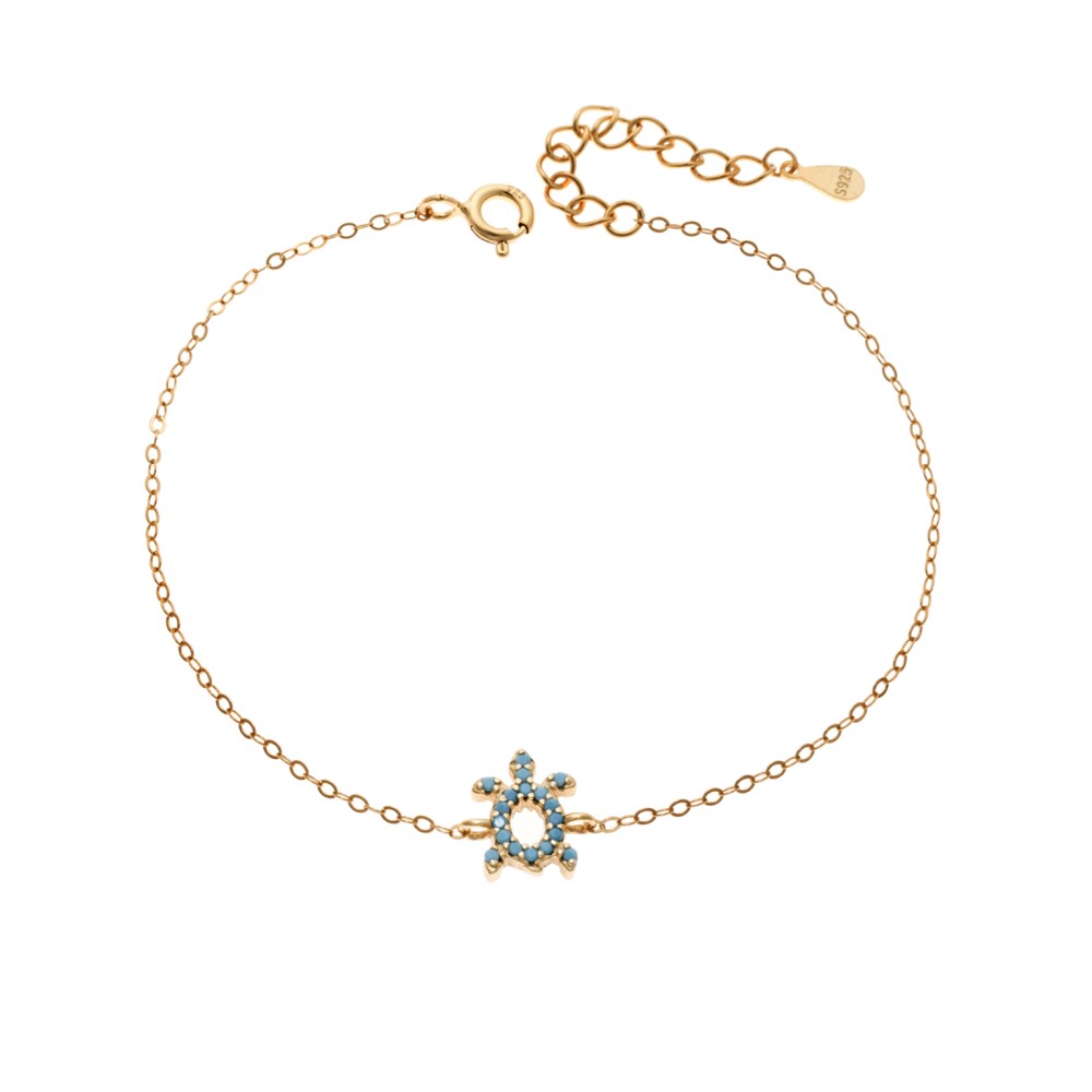 Βραχιόλι SENZA Χελώνα Gold Plated Ασήμι 925 Double Face Turquoise - SSR4450GTQ