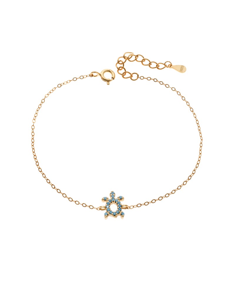 Βραχιόλι SENZA Χελώνα Gold Plated Ασήμι 925 Double Face Turquoise - SSR4450GTQ