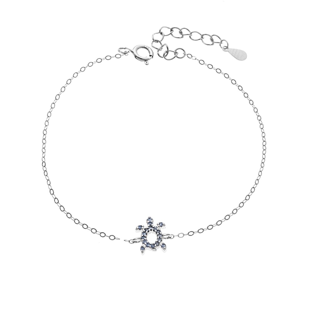 Βραχιόλι SENZA Χελώνα Rhodium Plated Ασήμι 925 Double Face Light Blue - SSR4450SLB