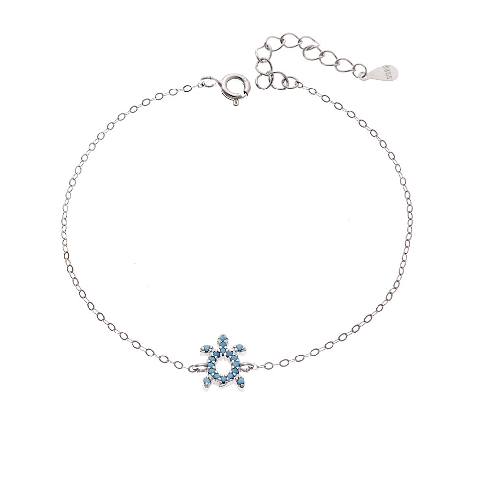 Βραχιόλι SENZA Χελώνα Rhodium Plated Ασήμι 925 Double Face Turquoise - SSR4450STQ
