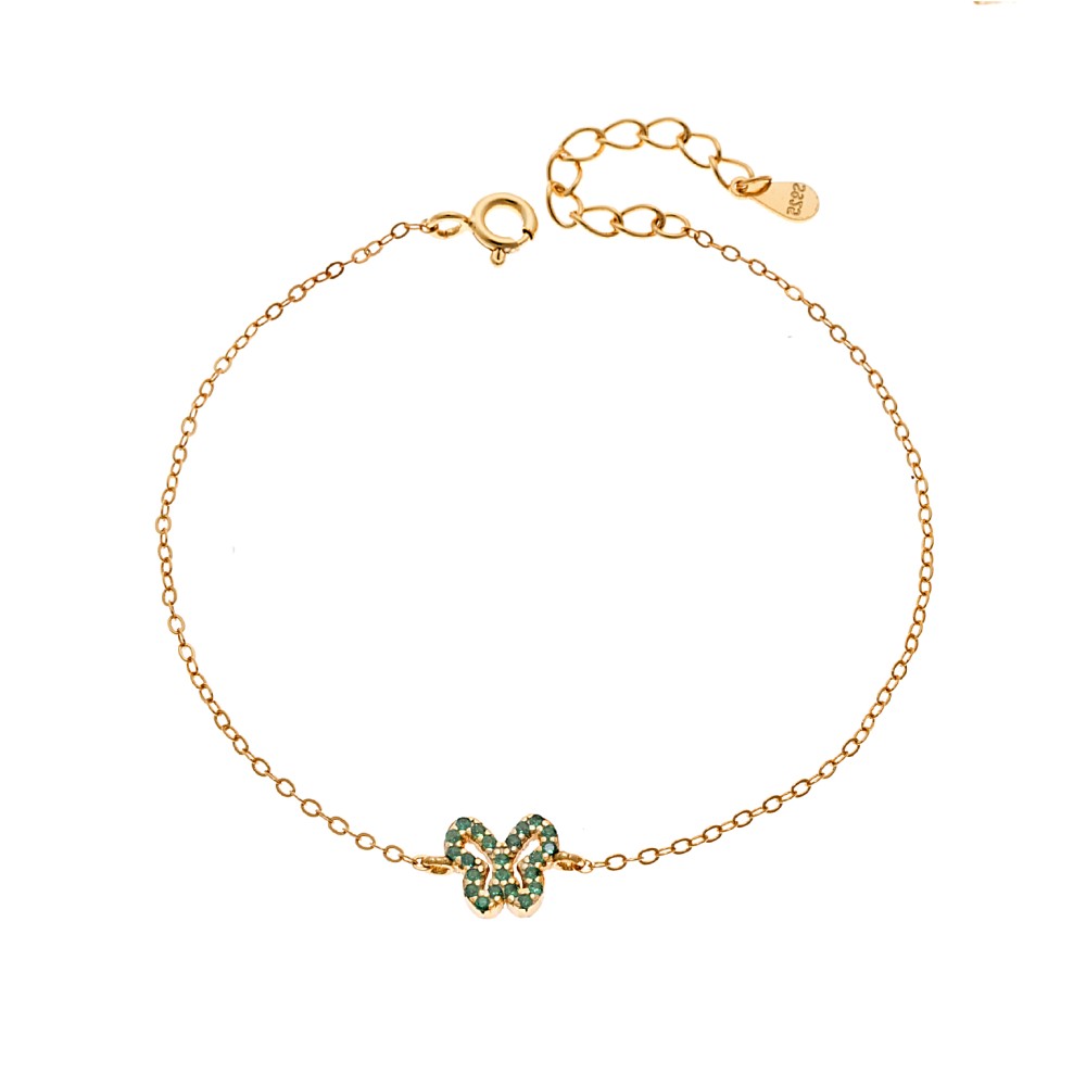 Βραχιόλι SENZA Πεταλούδα Gold Plated Ασήμι 925 Double Face Green - SSR4451GGN