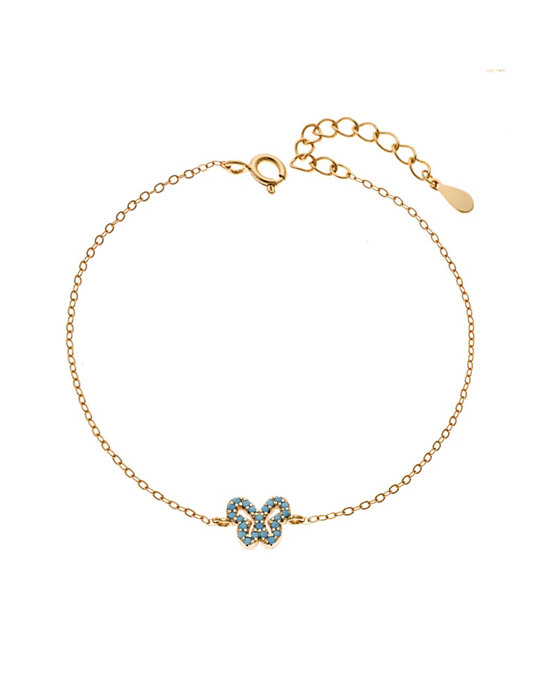 Βραχιόλι SENZA Πεταλούδα Gold Plated Ασήμι 925 Double Face Turquoise - SSR4451GTQ