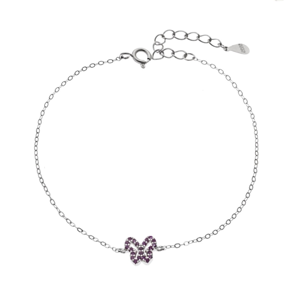 Βραχιόλι SENZA Πεταλούδα Rhodium Plated Ασήμι 925 Double Face Fouchsia - SSR4451SFU