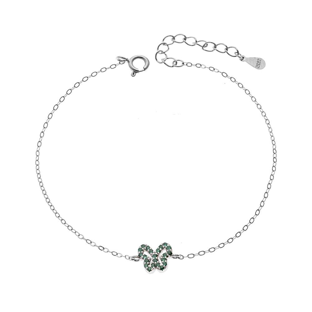 Βραχιόλι SENZA Πεταλούδα Rhodium Plated Ασήμι 925 Double Face Green - SSR4451SGN