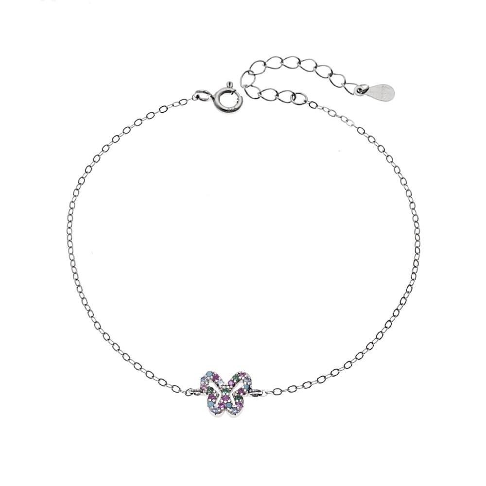 Βραχιόλι SENZA Πεταλούδα Rhodium Plated Ασήμι 925 Double Face Rainbow - SSR4451SMU