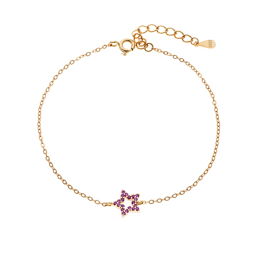 Βραχιόλι SENZA Αστεράκι Gold Plated Ασήμι 925 Double Face Fuchsia - SSR4452GFU