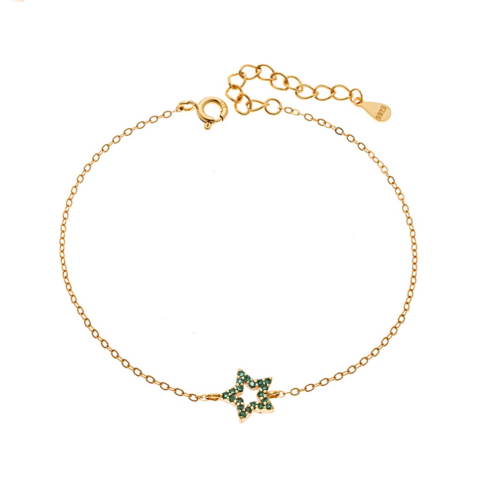 Βραχιόλι SENZA Αστεράκι Gold Plated Ασήμι 925 Double Face Green - SSR4452GGN