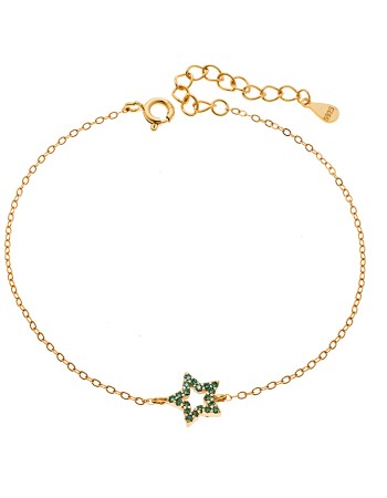 Βραχιόλι SENZA Αστεράκι Gold Plated Ασήμι 925 Double Face Green - SSR4452GGN
