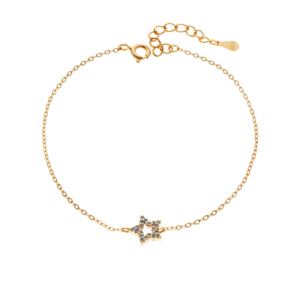 Βραχιόλι SENZA Αστεράκι Gold Plated Ασήμι 925 Double Face Light Blue - SSR4452GLB