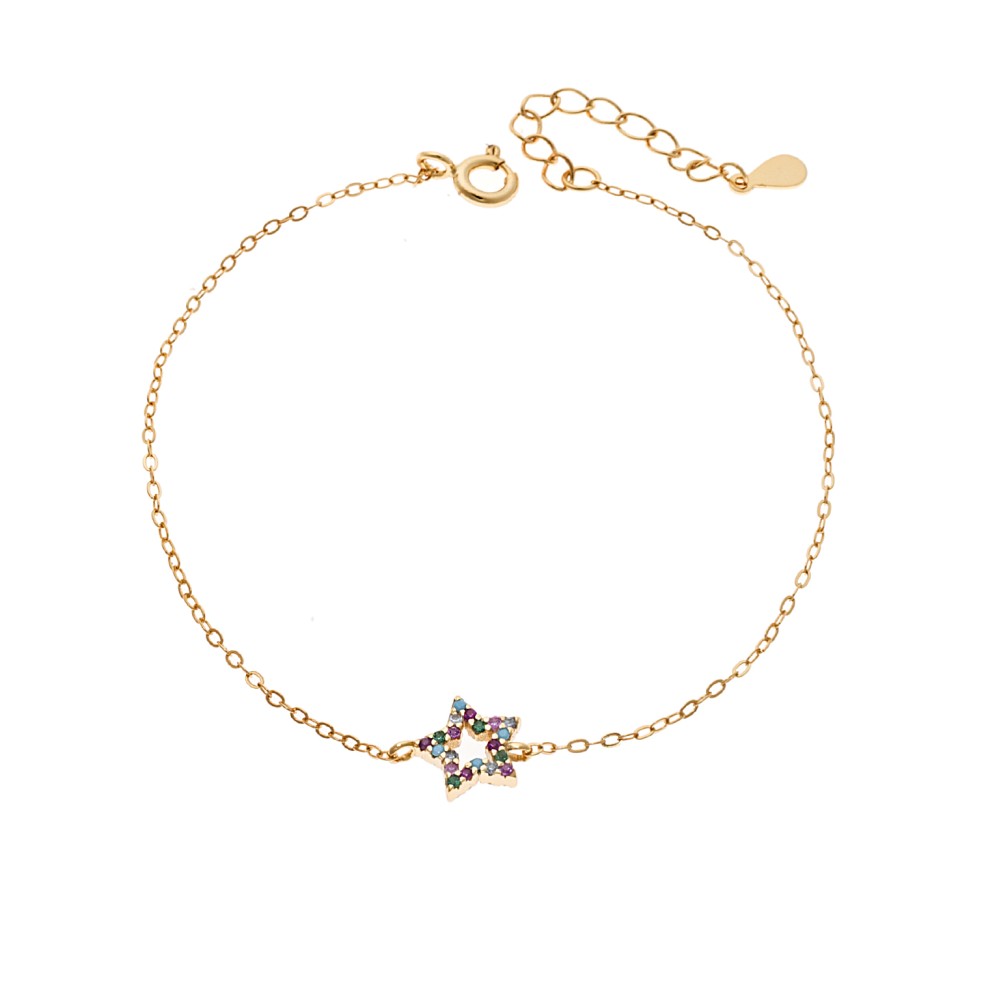 Βραχιόλι SENZA Αστεράκι Gold Plated Ασήμι 925 Double Face Rainbow - SSR4452GMU