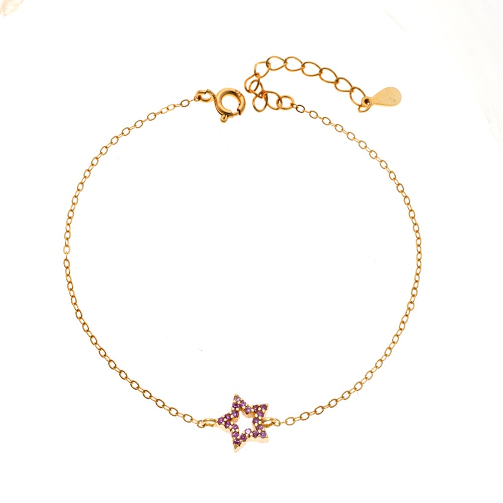 Βραχιόλι SENZA Αστεράκι Gold Plated Ασήμι 925 Double Face Pink - SSR4452GPK