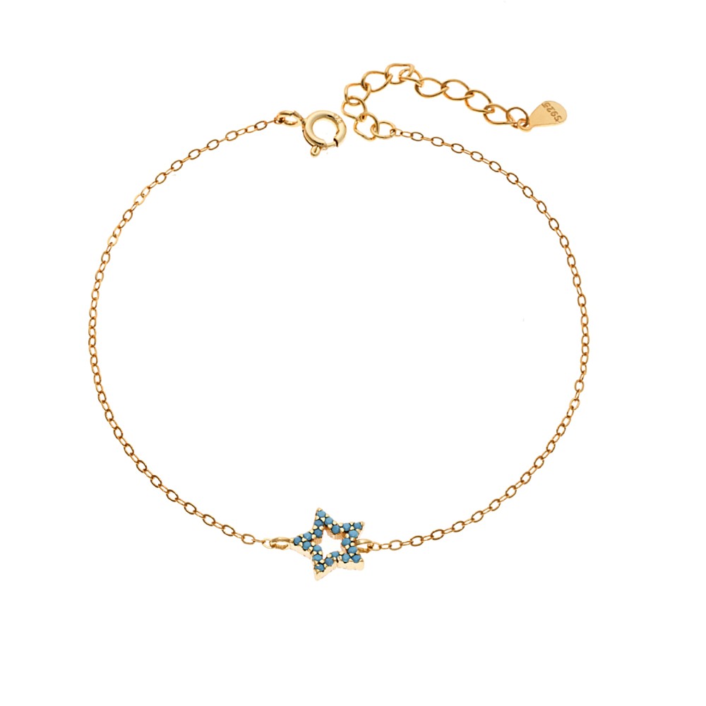 Βραχιόλι SENZA Αστεράκι Gold Plated Ασήμι 925 Double Face Turquoise - SSR4452GTQ