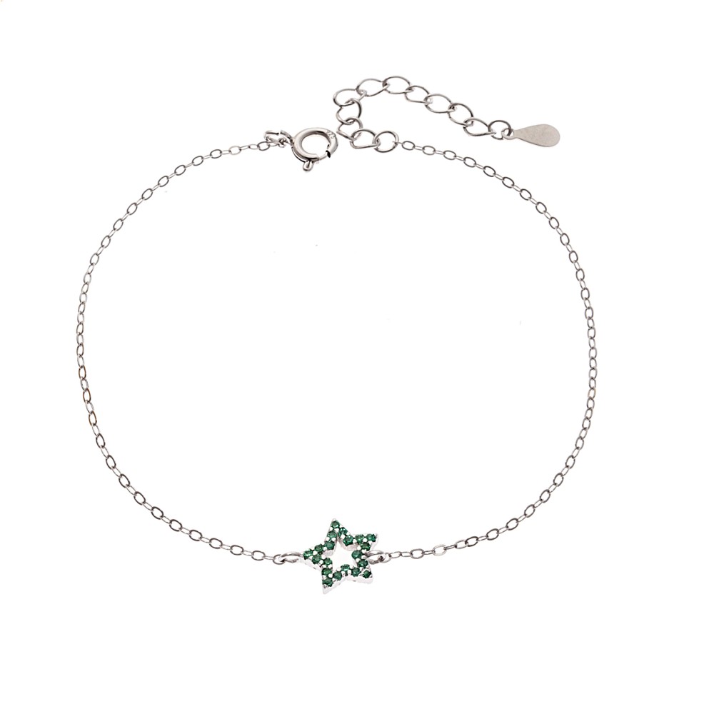 Βραχιόλι SENZA Αστεράκι Rhodium Plated Ασήμι 925 Double Face Green - SSR4452SGN