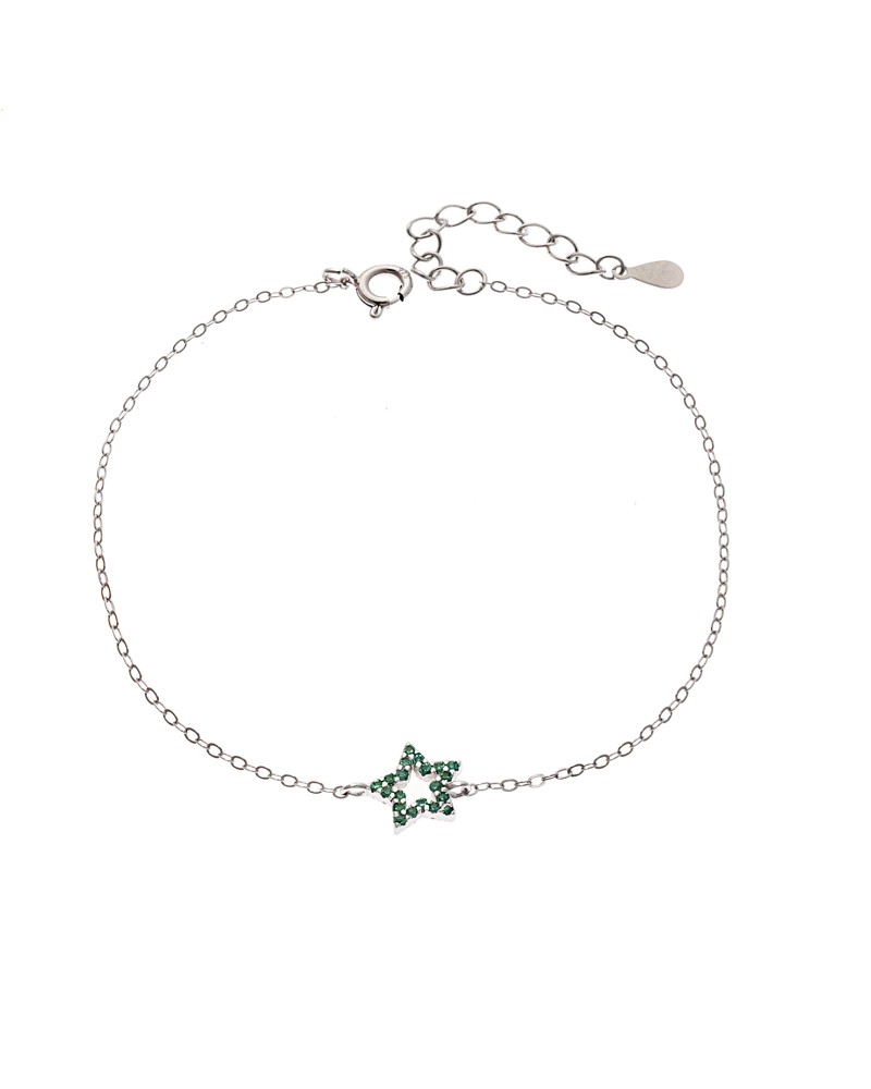 Βραχιόλι SENZA Αστεράκι Rhodium Plated Ασήμι 925 Double Face Green - SSR4452SGN