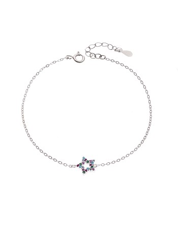 Βραχιόλι SENZA Αστεράκι Rhodium Plated Ασήμι 925 Double Face Rainbow - SSR4452SMU