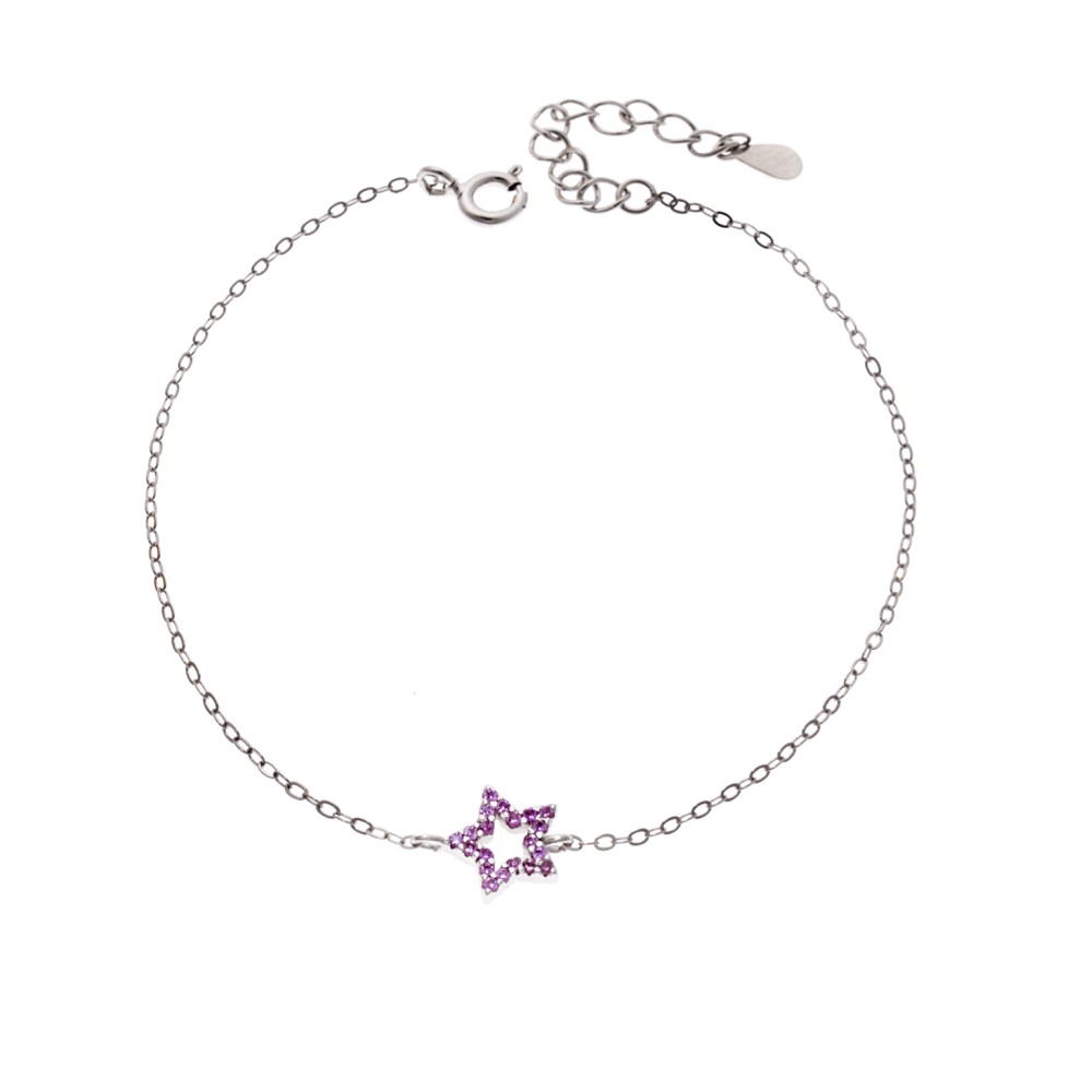 Βραχιόλι SENZA Αστεράκι Rhodium Plated Ασήμι 925 Double Face Pink - SSR4452SPK