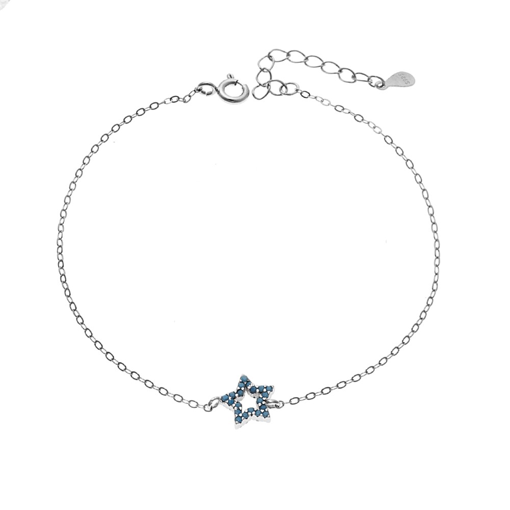 Βραχιόλι SENZA Αστεράκι Rhodium Plated Ασήμι 925 Double Face Turquoise - SSR4452STQ