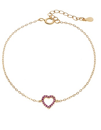 Βραχιόλι SENZA Καρδιά Gold Plated Ασήμι 925 Double Face Fouchsia - SSR4453GFU