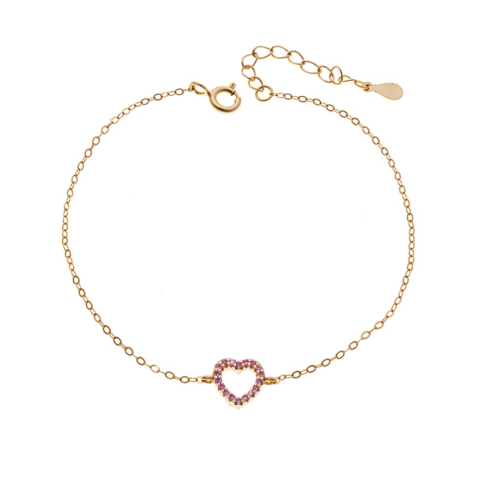 Βραχιόλι SENZA Καρδιά Gold Plated Ασήμι 925 Double Face Pink - SSR4453GPK