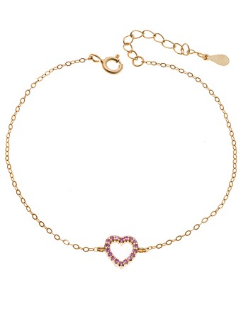 Βραχιόλι SENZA Καρδιά Gold Plated Ασήμι 925 Double Face Pink - SSR4453GPK