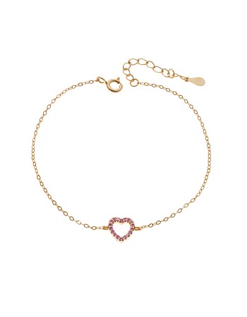 Βραχιόλι SENZA Καρδιά Gold Plated Ασήμι 925 Double Face Pink - SSR4453GPK