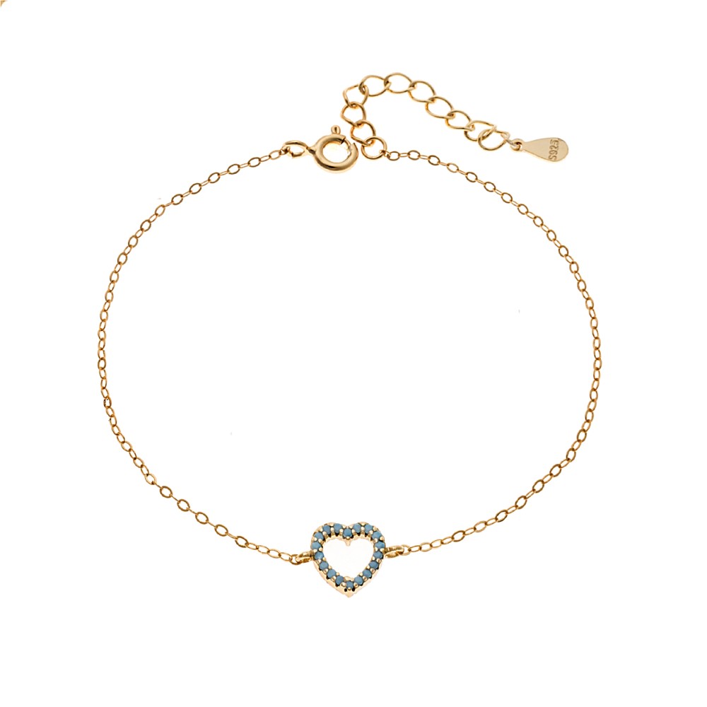 Βραχιόλι SENZA Καρδιά Gold Plated Ασήμι 925 Double Face Turquoise - SSR4453GTQ