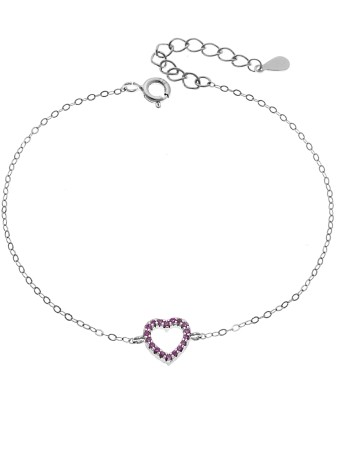 Βραχιόλι SENZA Καρδιά Rhodium Plated Ασήμι 925 Double Face Fouchsia - SSR4453SFU