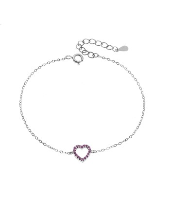 Βραχιόλι SENZA Καρδιά Rhodium Plated Ασήμι 925 Double Face Fouchsia - SSR4453SFU