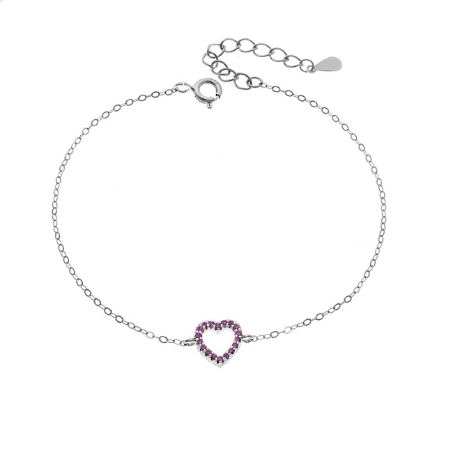 Βραχιόλι SENZA Καρδιά Rhodium Plated Ασήμι 925 Double Face Fouchsia - SSR4453SFU