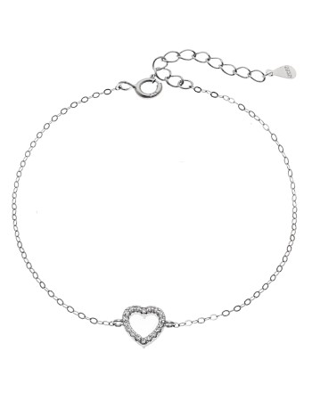 Βραχιόλι SENZA Καρδιά Rhodium Plated Ασήμι 925 Double Face Fouchsia - SSR4453SFU