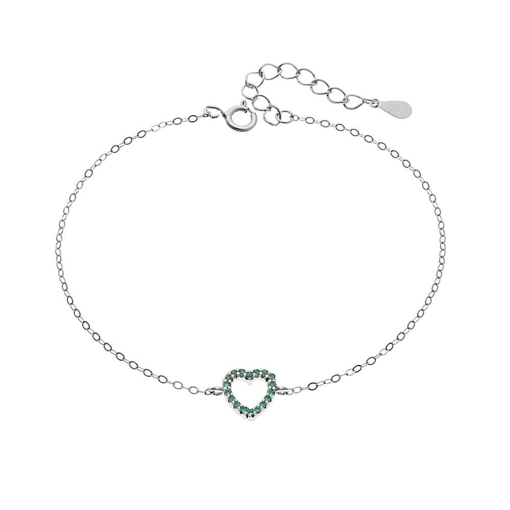 Βραχιόλι SENZA Καρδιά Rhodium Plated Ασήμι 925 Double Face Green - SSR4453SGN
