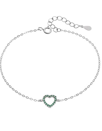 Βραχιόλι SENZA Καρδιά Rhodium Plated Ασήμι 925 Double Face Green - SSR4453SGN