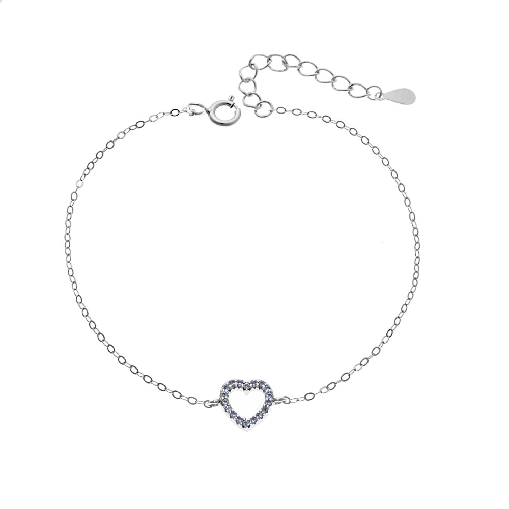 Βραχιόλι SENZA Καρδιά Rhodium Plated Ασήμι 925 Double Face Turquoise - SSR4453SLB