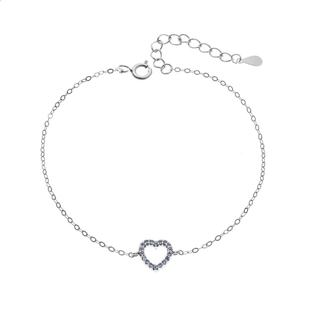 Βραχιόλι SENZA Καρδιά Rhodium Plated Ασήμι 925 Double Face Turquoise - SSR4453SLB