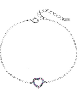 Βραχιόλι SENZA Καρδιά Rhodium Plated Ασήμι 925 Double Face Rainbow - SSR4453SMU