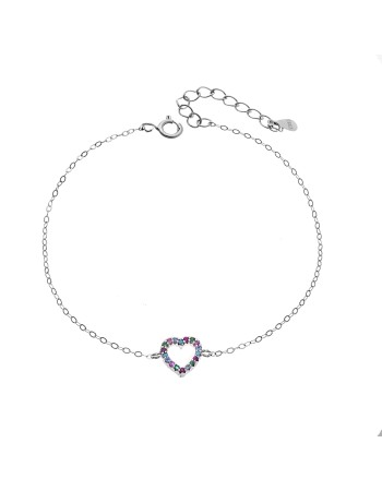 Βραχιόλι SENZA Καρδιά Rhodium Plated Ασήμι 925 Double Face Rainbow - SSR4453SMU