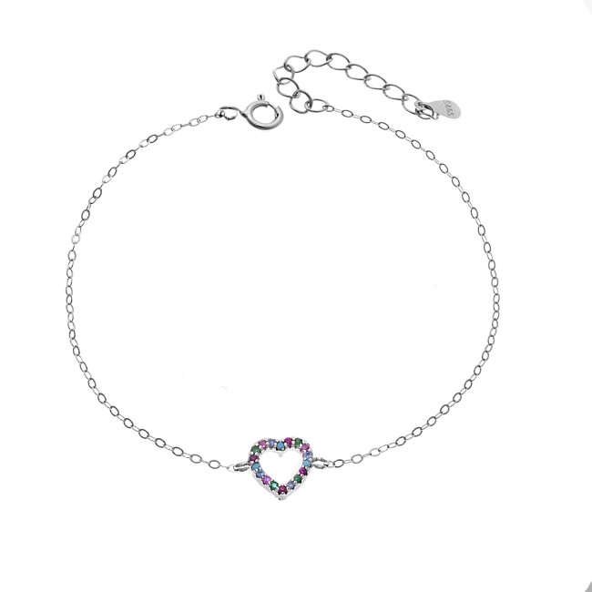 Βραχιόλι SENZA Καρδιά Rhodium Plated Ασήμι 925 Double Face Rainbow - SSR4453SMU