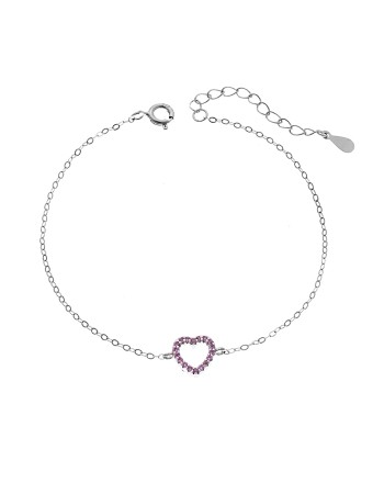 Βραχιόλι SENZA Καρδιά Rhodium Plated Ασήμι 925 Double Face Pink - SSR4453SPK