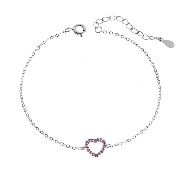 Βραχιόλι SENZA Καρδιά Rhodium Plated Ασήμι 925 Double Face Pink - SSR4453SPK