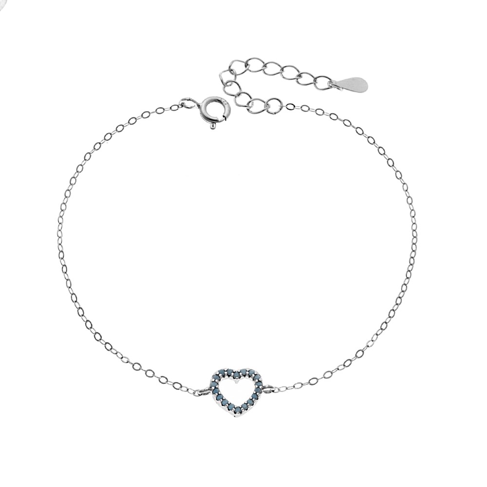 Βραχιόλι SENZA Καρδιά Rhodium Plated Ασήμι 925 Double Face Turquoise - SSR4453STQ