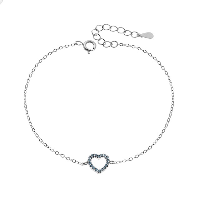 Βραχιόλι SENZA Καρδιά Rhodium Plated Ασήμι 925 Double Face Turquoise - SSR4453STQ