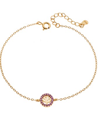Βραχιόλι SENZA Δέντρο της Ζωής Gold Plated Ασήμι 925 Double Face Fouchsia - SSR4454GFU