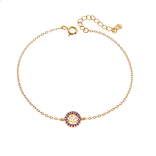 Βραχιόλι SENZA Δέντρο της Ζωής Gold Plated Ασήμι 925 Double Face Fouchsia - SSR4454GFU