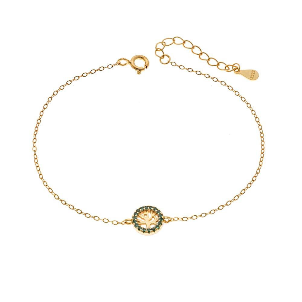 Βραχιόλι SENZA Δέντρο της Ζωής Gold Plated Ασήμι 925 Double Face Green - SSR4454GGN