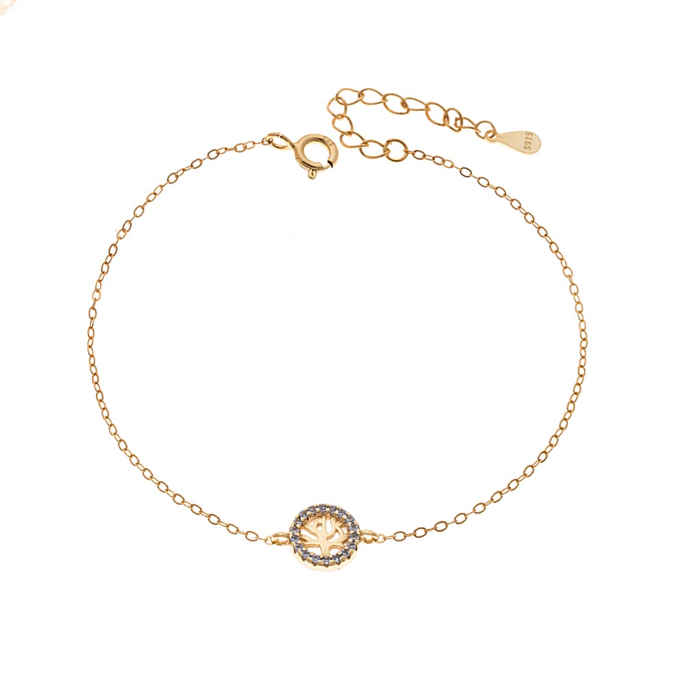 Βραχιόλι SENZA Δέντρο της Ζωής Gold Plated Ασήμι 925 Double Face Light Blue - SSR4454GLB